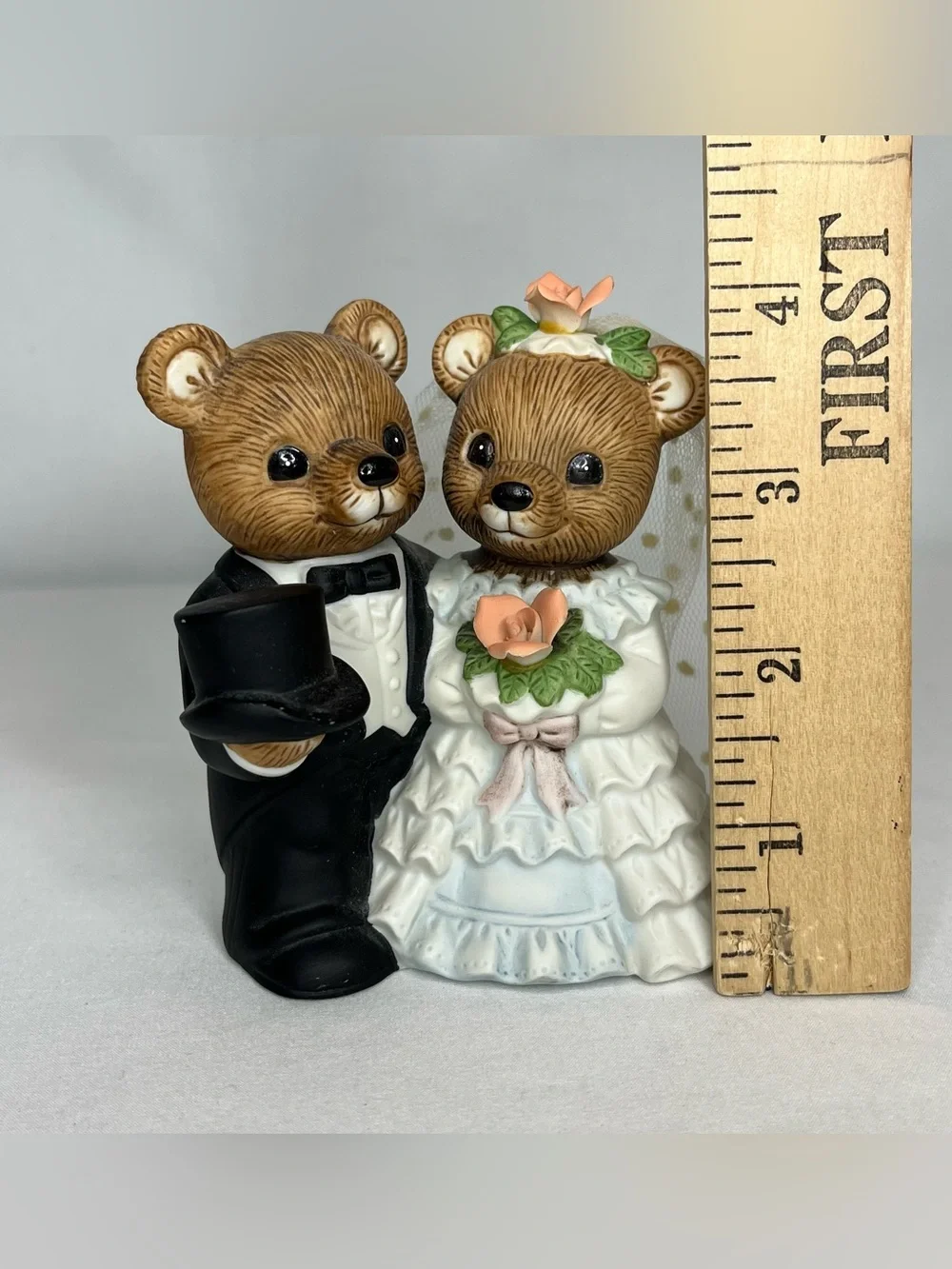 Vintage Homco #1407 Porcelain Teddy Bear Bride & Groom. 4